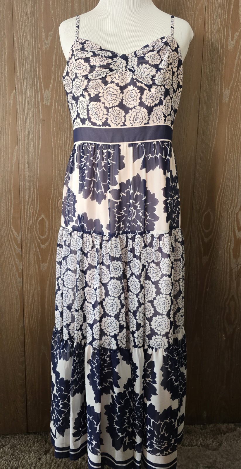 Eliza J Boutique Womens Navy&blush Maxi Sun Dress Size 8 Floral Fit& Flare