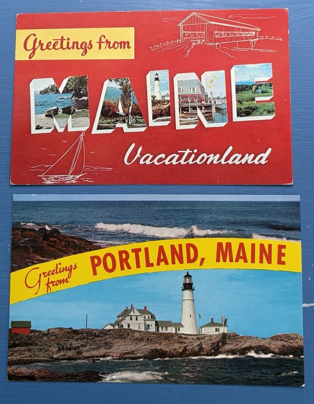 MAINE Large Letter Portland Banner Greeting Postcards (2) - Lighthouse, Scenic