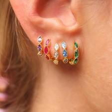 Pendientes de acero inoxidable de 2 piezas para mujer ojo de caballo circón aro redondo pulido joyería