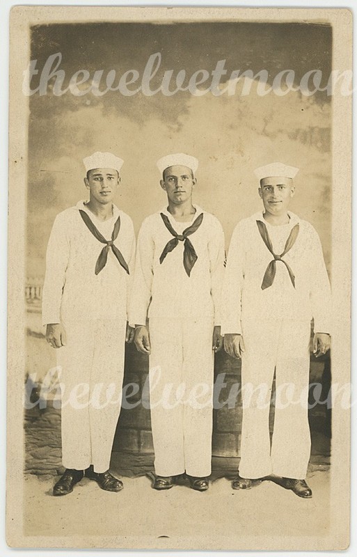 Vintage Military - RPPC Portrait Handsome Young Men in Sailor Suits in Studio