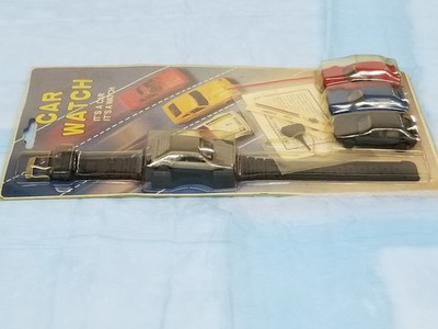 Vintage 1980s Toy Car Watch & 3 Pull Back Action Cars New On Card