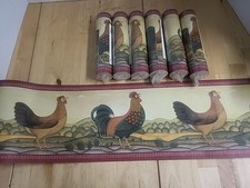 6x ROLLS SEALED FARM CHICKENS Wallpaper !! BORDER !! Brewster Wallcovering