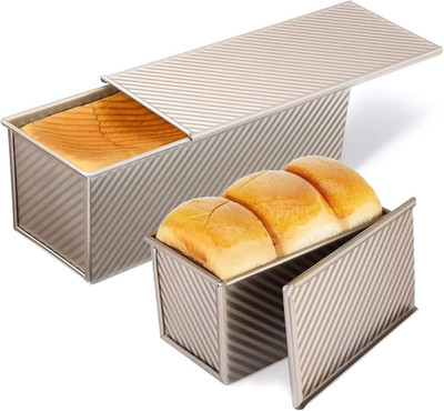 2 Pack Pullman Loaf Pan with Lid, 13X4 & 9X4 Inch (2.2 Lb & 1 Lb Dough Capacity)