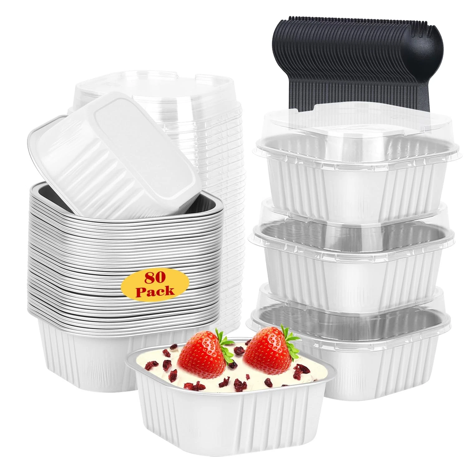 LNYZQUS 10oz/80pack Mini Cake Baking Pans with Lids, 4”X4” Small Cake Pan Foi...