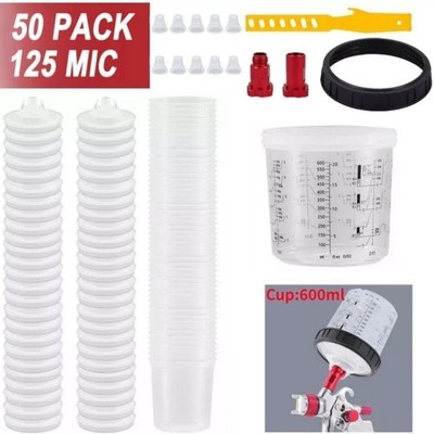 50Pack PPS CUPS Disposable Paint Spray Gun Cup Liners and Lid System 600ml/20Oz