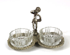 Antico CENTROTAVOLA con PUTTO e Cristalli Alzatina ARG 1000 Vintage Saliera Pepe