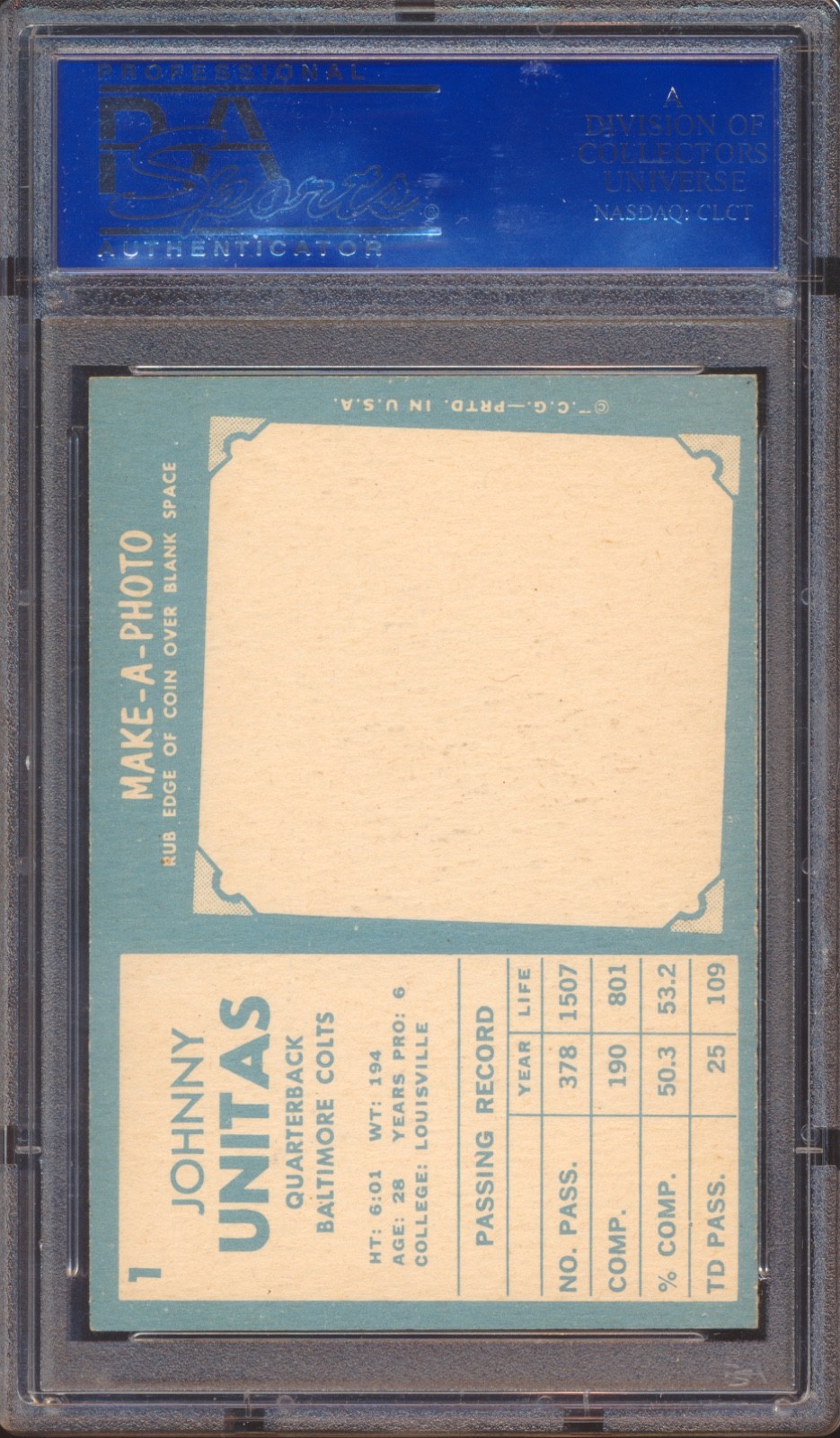 1961 TOPPS JOHNNY UNITAS #1 PSA 8! view 2