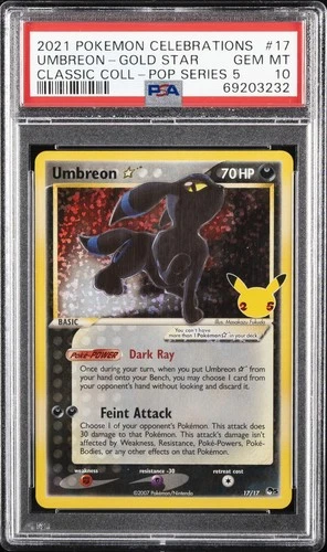 2021 POKEMON CELEBRATIONS CLASSIC COLLECTION #17 UMBREON-GOLD STAR PSA 10