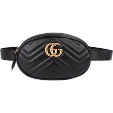 Gucci Black Matelassé Leather GG Marmont Crossbody Belt Bag borsa cintura