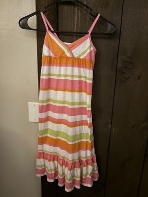H&M Girls Striped Midi Sundress Spaghetti Straps Ruffle Pink 6-8Y