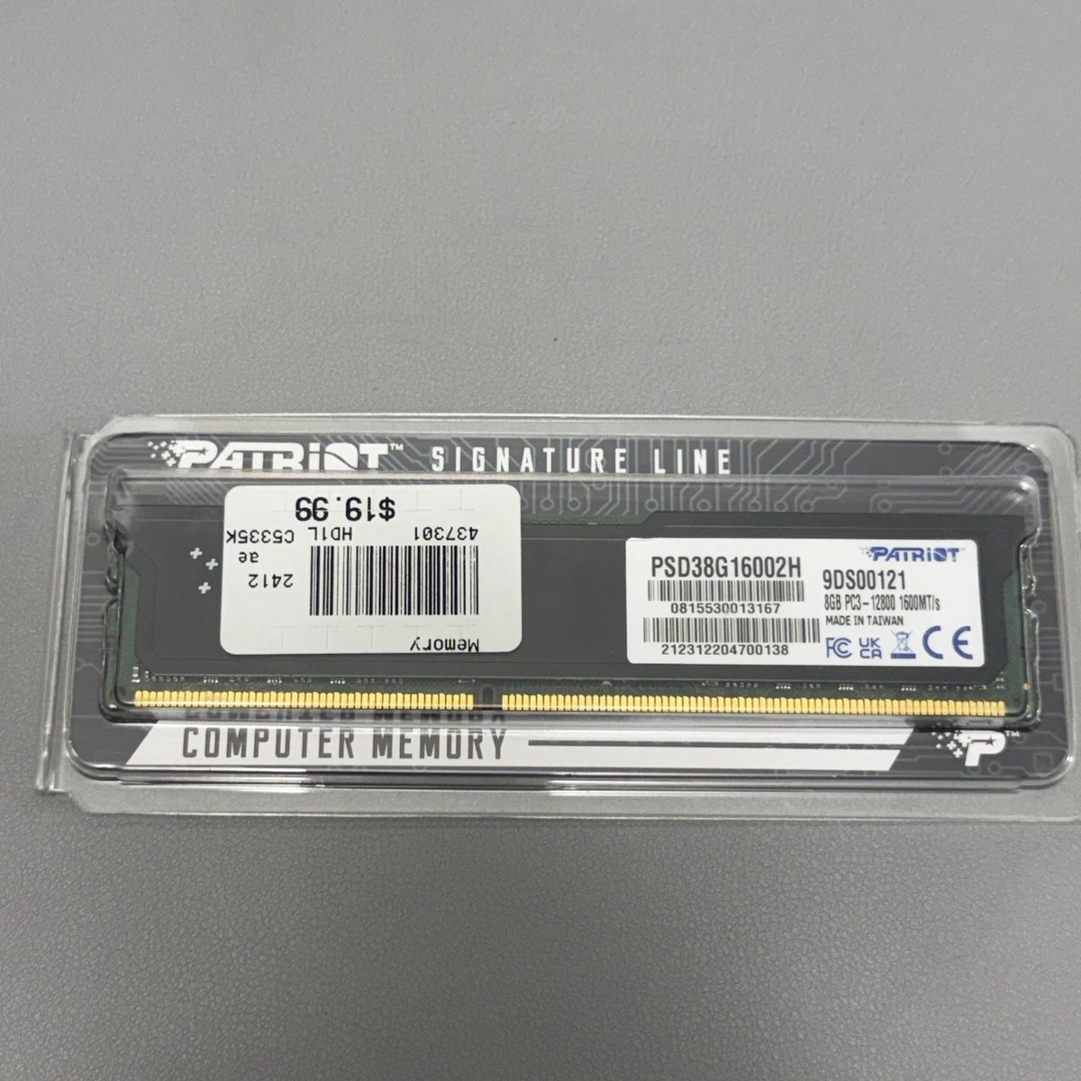 Barrette Mémoire Patriot DDR3 8GB 1600MHz PC3-12800 - Modèle PSD38G16002H - Occasion (origine/used)