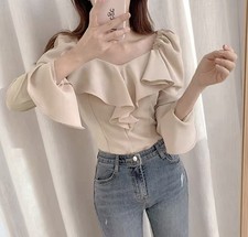 Ruffle Trim Flounce Sleeve top for woman