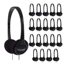 KPH7 Lightweight Portable On-Ear Headphones Bundle (Black, 20-Pack)