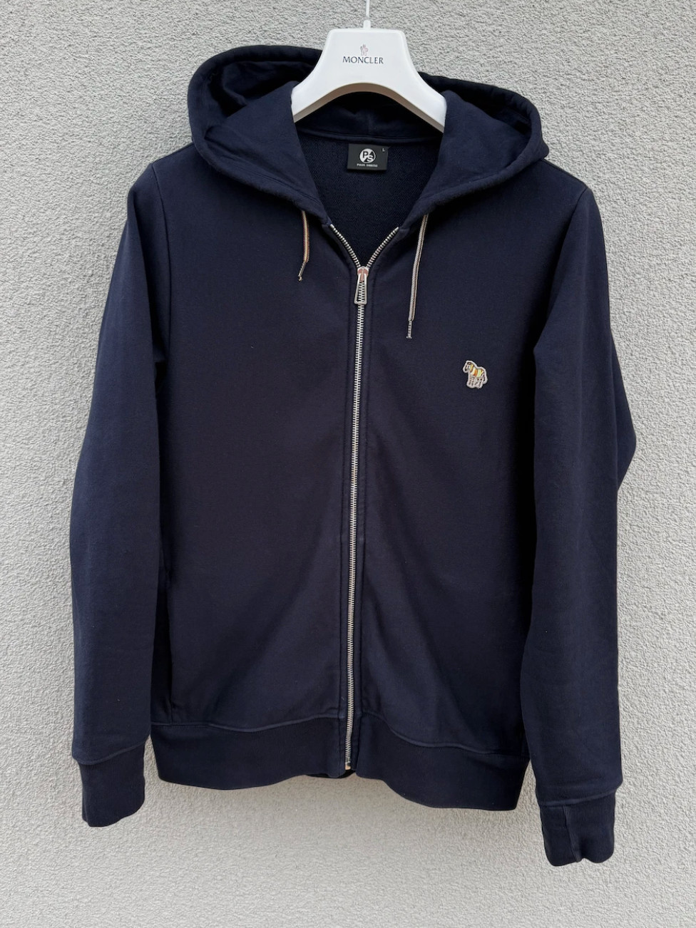 Paul Smith Zebra Zip Up Hoodie Mens size LARGE Navy Blue Preowned RRP $225