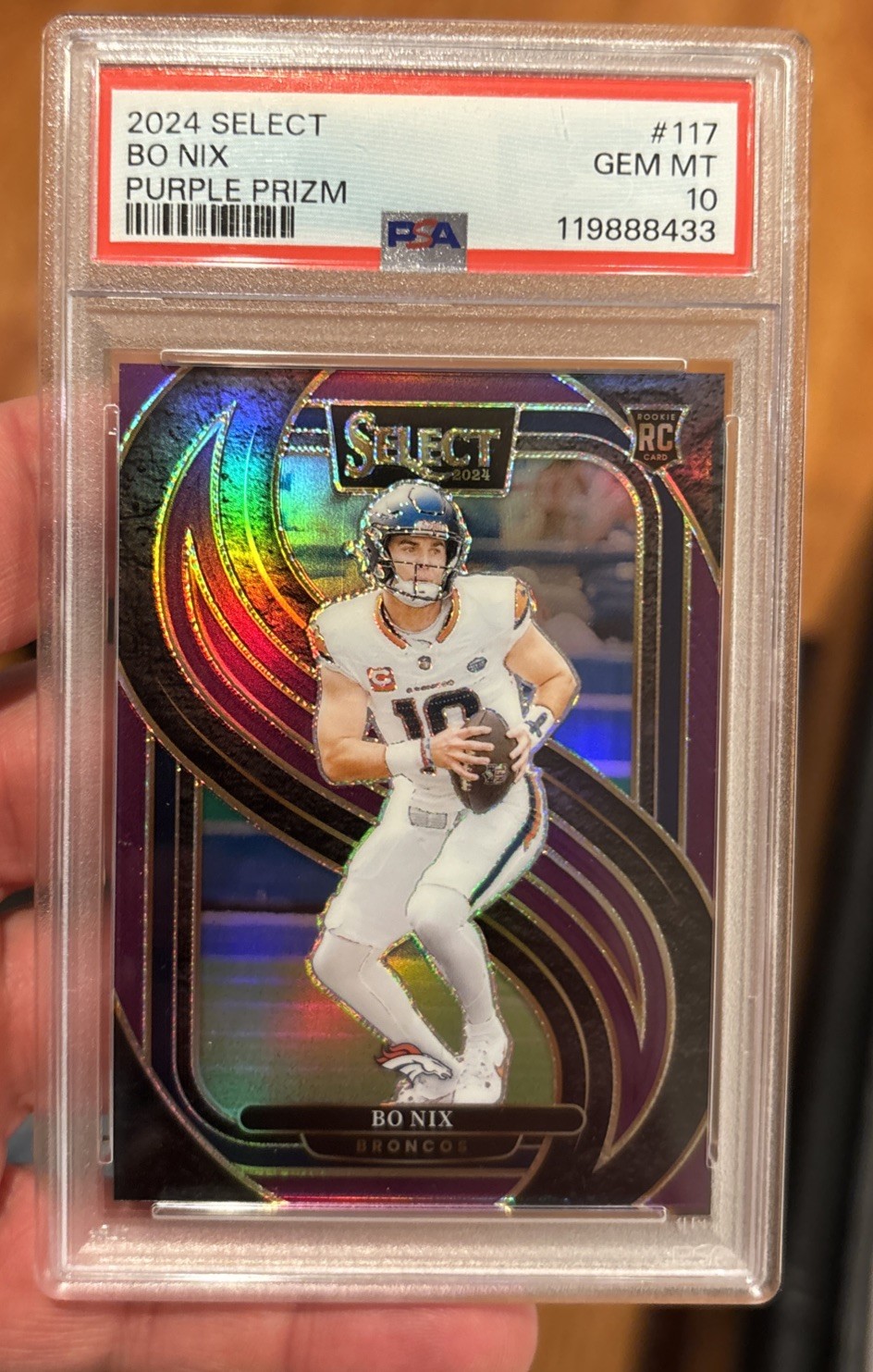 2024 Panini Select - Premier Level Bo Nix #117 Purple Prizm /75 Psa 10 Gem Mint