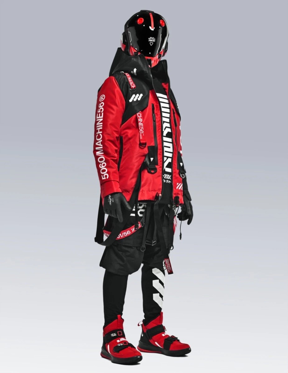 Machine56 Men's Red Lightweight Hooded Jacket Full Zip Techwear