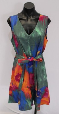 Natori Women's V-Neckline Floral Belted Ruffle Dress AR8 Multi Size 12 NWT