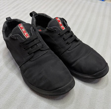 PRADA Men  s Black Nylon Lace-Up Sneakers Logo Round Toe US 8