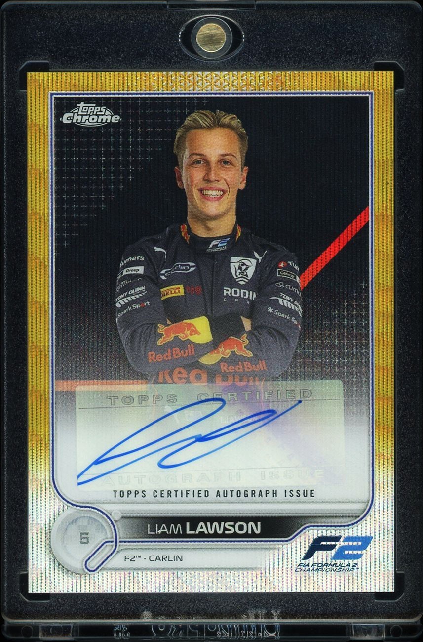 Liam Lawson 2022 Topps Chrome Formula 1 F1 #CAC-LL F2 Gold Wave Auto /50