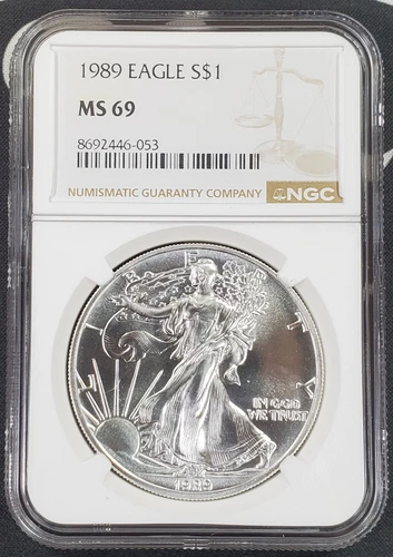1989 American Silver Eagle - 1 oz .999 Fine Silver - NGC Graded MS 69 -053