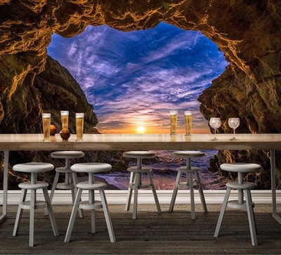 3D Cave Sunset Wallpaper Mural Peel and Stick Wall Art Self-Adhesive Removable
