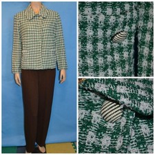 ST. JOHN Knits Green Cream Jacket L 12 14 Blazer Button Pockets