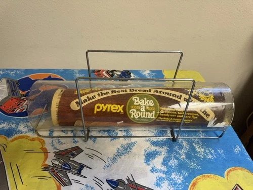 Vintage Pyrex BAKE-A-ROUND Bread Baking Glass Tube w/Rack/Instructions USA