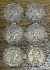 6x Great Britain GB Queen Elizabeth II - 1 One Shilling Coin 1953 1954 1955 1957
