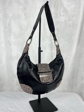 Y2k borsa a tracolla vintage guess in ecopelle nera con pelliccia stampa leopardo marrone