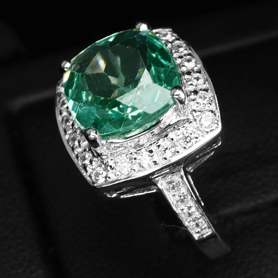 Anillo hecho a mano de plata de ley 925 de 3,14 quilates de turmalina Paraiba verde neón talla 6,25 Foto 4 de 4