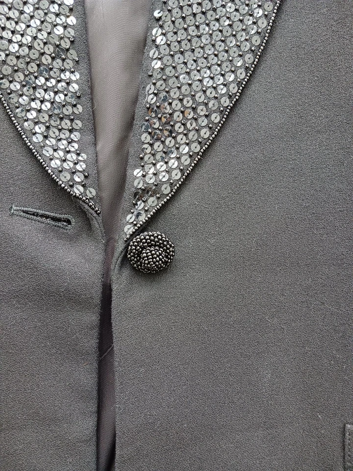 Blazer para mujer Valerie Stevens talla 12 negro adornado lentejuelas negocios Foto 3 de 4