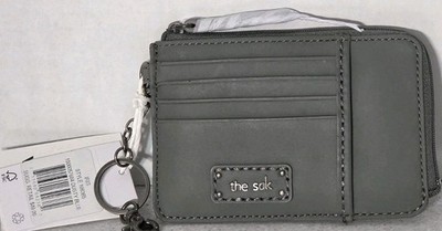 the Sak Dusty Blue Leather Credit Card Holder ID Wallet Coin Purse w/Key Chain