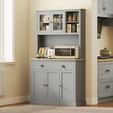 HOMCOM 71" Kitchen Pantry, Modern Storage Cabinet with Drawers, Glass Doors