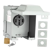 RV/EV 50 Amp 125/250 Volt Power Outlet Box, Waterproof Lockable 50A Grey