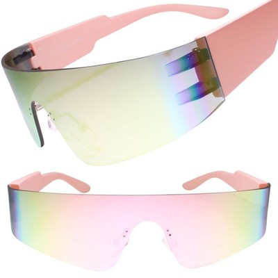 Trendy Rimless Futuristic Wrap Around Sunglasses Pink  display picture 1