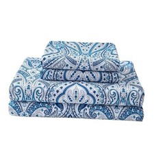 Printed Bed Sheets Size, Floral Sheet Set Brushed Microfiber Full Blue Paisley