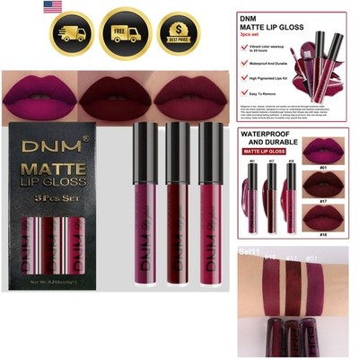 Dark Red Purple Matte Plum Liquid Lipstick 3Pcs Sets,24-hour Lipstick Dark De...