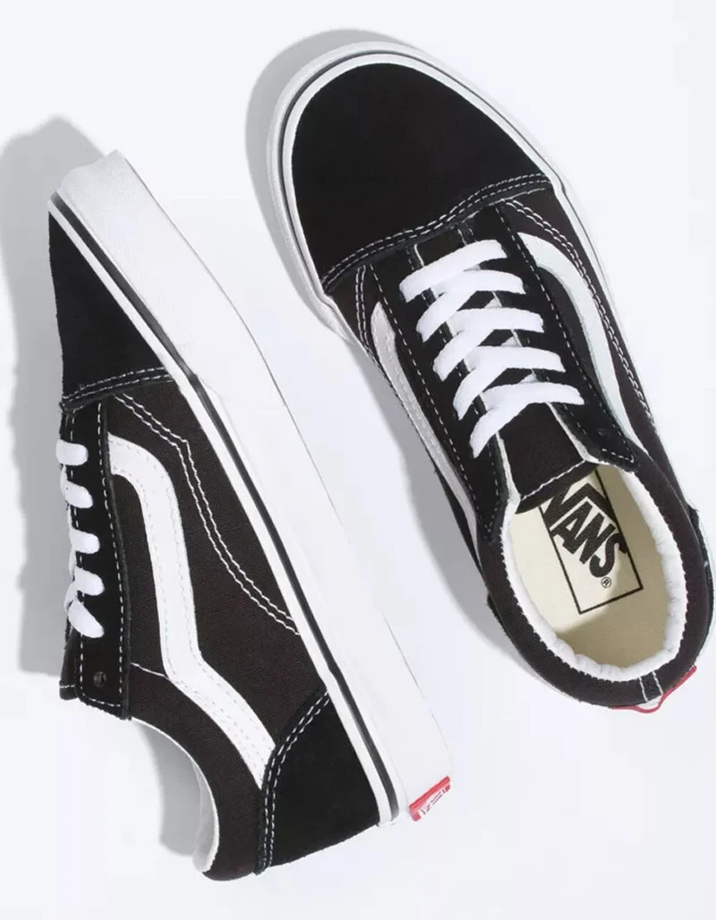 VANS Old Skool Black & True White Big Kids Shoes Size 2 NEW