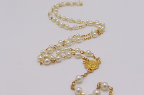 Pearl white Gold plated Rosary bottle Gift Holy Land Christianity Necklace - Picture 12 of 13