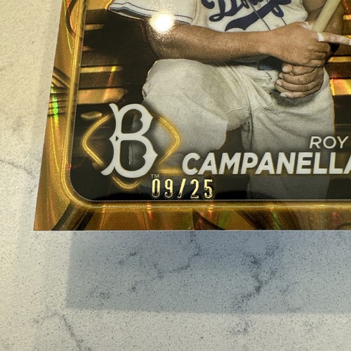 2024 Topps Chrome Gilded LA Dodgers Roy Campanella Gold RayWave Refractor 9 /25 - Picture 3 of 3