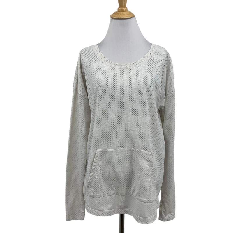 lole stretch long sleeve mesh kangaroo pocket vented shirt