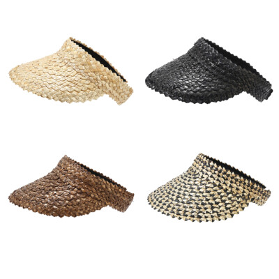 Fashion Women Summer Sun Visor Beach Straw Hat Wide Brim Open Top Tennis Cap