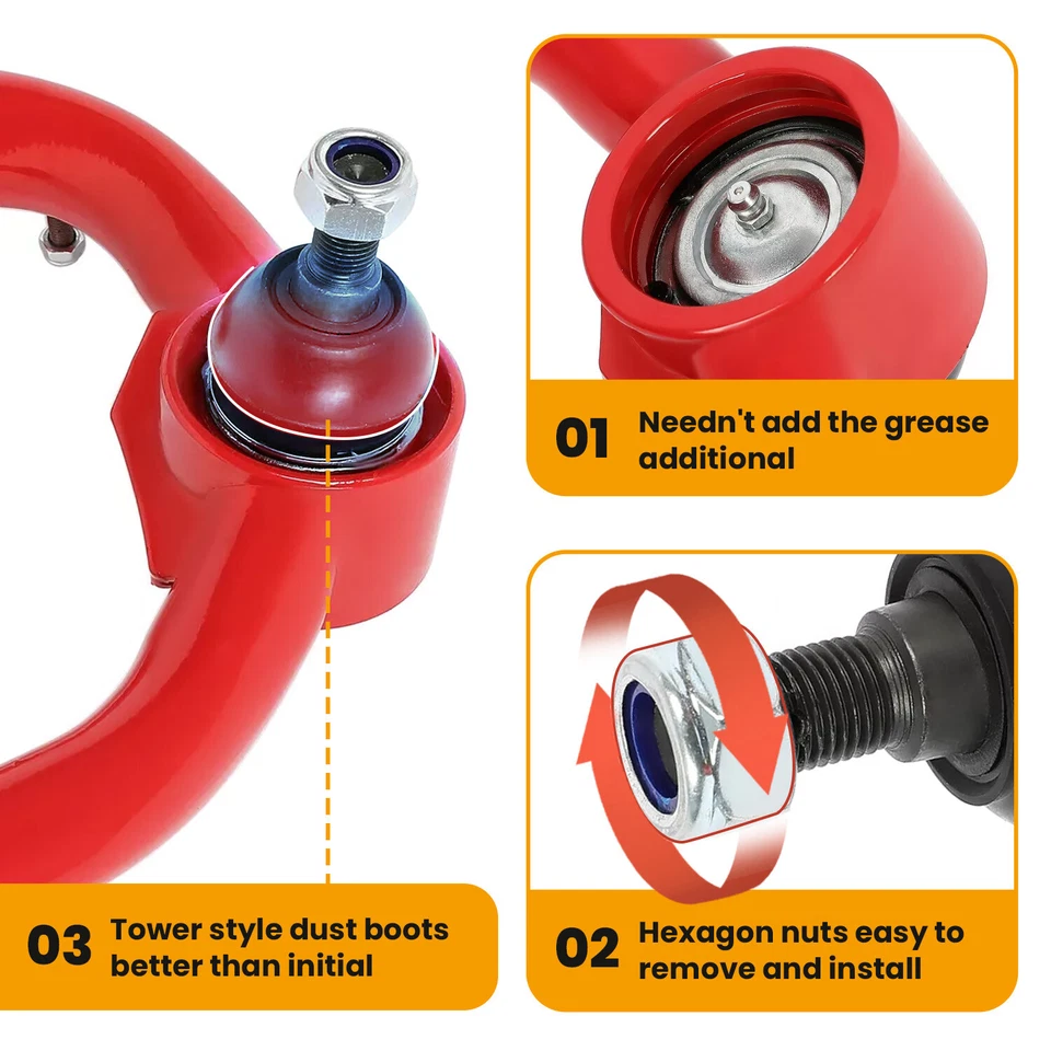 2-4" Lift Red Upper Control Arms For Toyota 4runner 96-02 For Tacoma 1995-2004 - Image 3 of 4