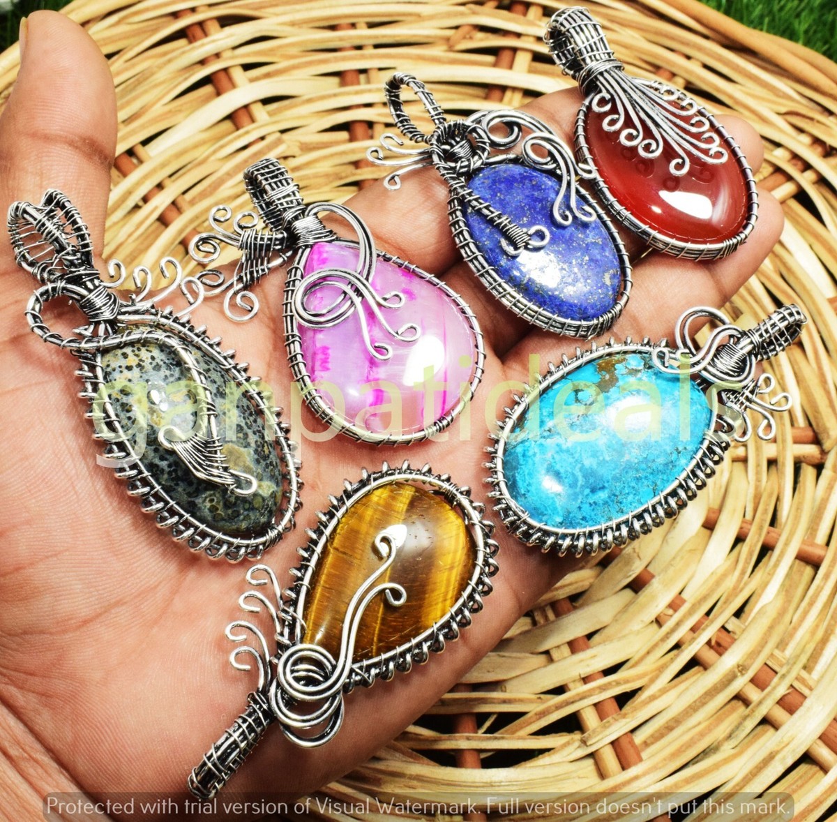 Turquoise Mix Gemstone Copper Wire Wrap Pendants Wholesale Lots Jewelry