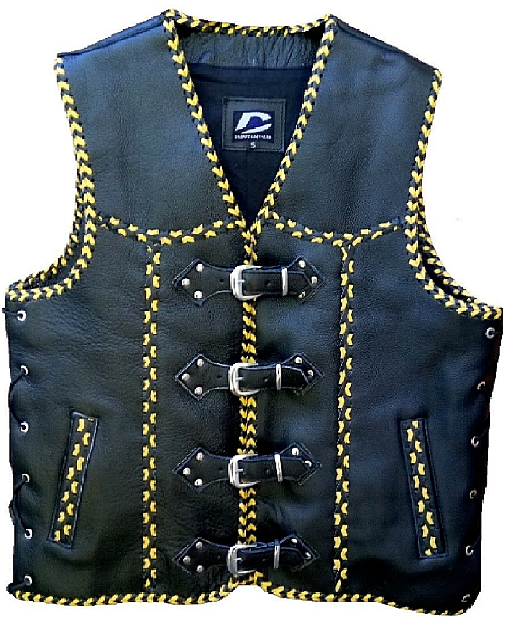 Motorbike Leather Vest Belt Buckle Triple Braided Motorcycle Designer Vest