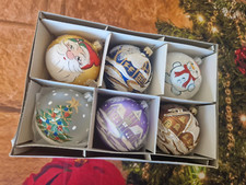 Hand Painted Glass Baubles 6 in pack Christmas Tree Decorations 80 mm 8cm