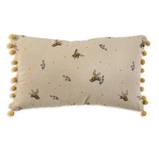 CTW Home Collection Long Lumbar Bee Pillow with Mustard Gold Pom Trim Bees Decor
