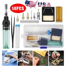 14Pc Gas Butane Soldering Iron Torch Pen Cordless Welding Solder Burner Tool Kit