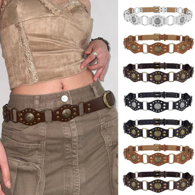 Rivet slim-fit Belt Faux Leather Waist Belt Hollow Out Waist Strap Vintage  DIY
