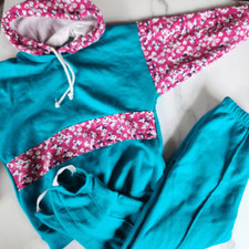 Toddler girls vintage 90's lounge set teal floral hoodie sweatpants matching 2 p